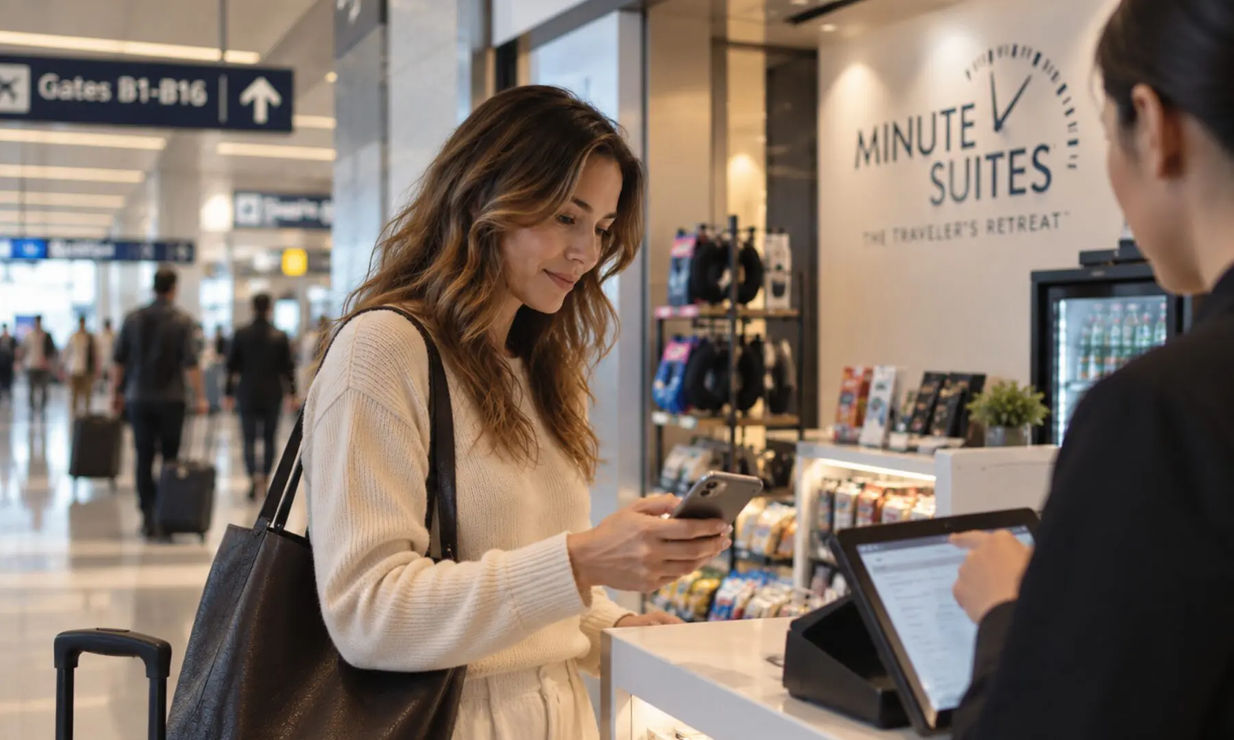 5 woman checking into Minute Suites